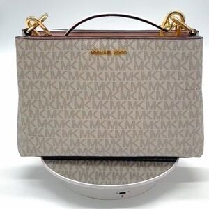 Michael Kors jet set with card holder pink and ivory Tan cross body